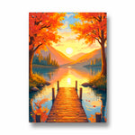Autumn Lake Sunrise Pier - Landscape Modern Wall Art