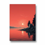 Crimson Lake Sunset Cabin - Landscape Modern Wall Art