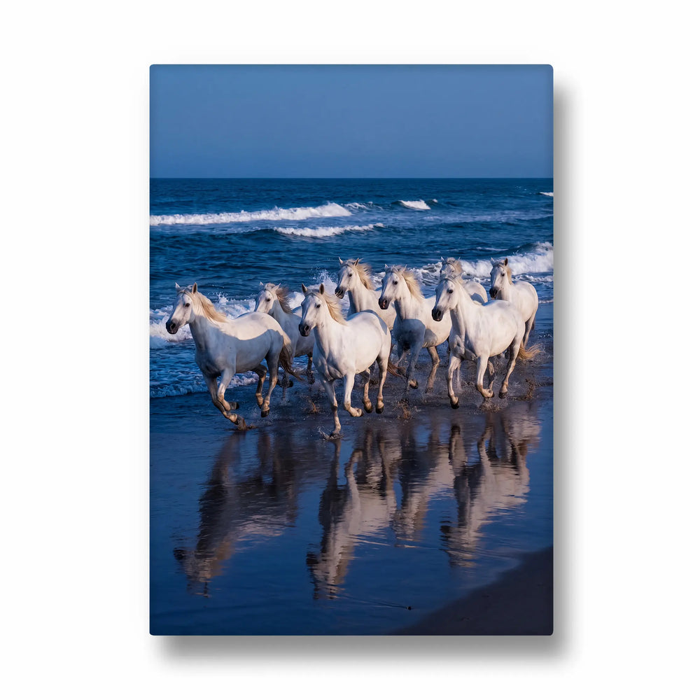 Azure Reflection Gallop - 7 Horses Wall Art