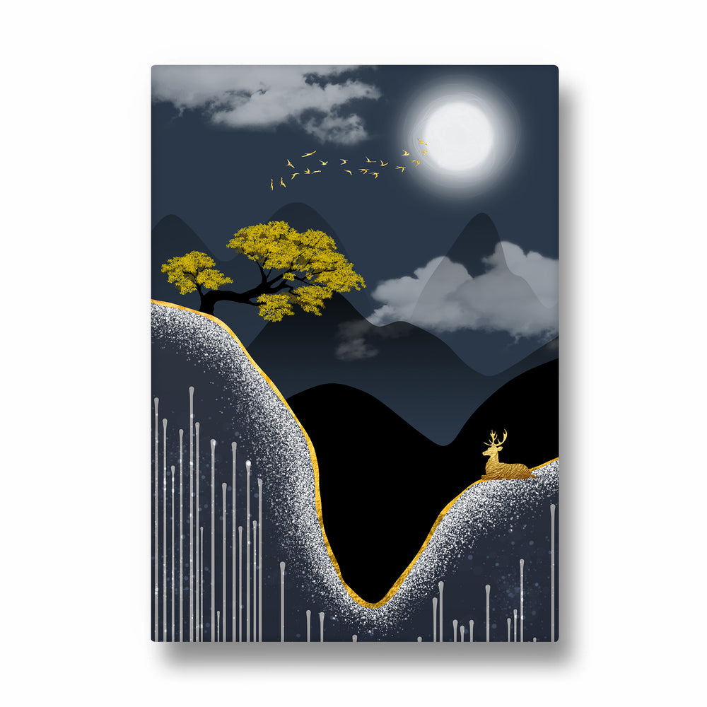Moonlit Golden Valley – Landscape Modern Wall Art - Pillow Fights