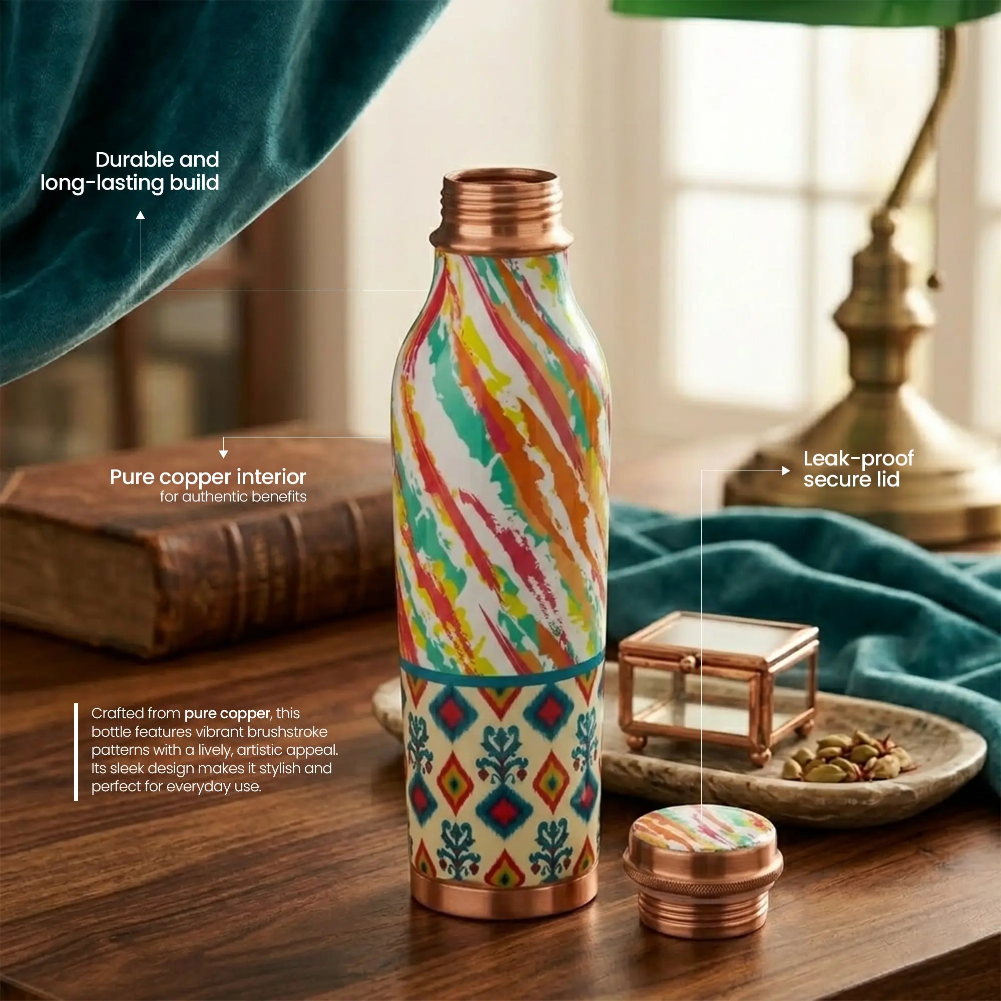 Mina Printed Pure Copper Water Bottle