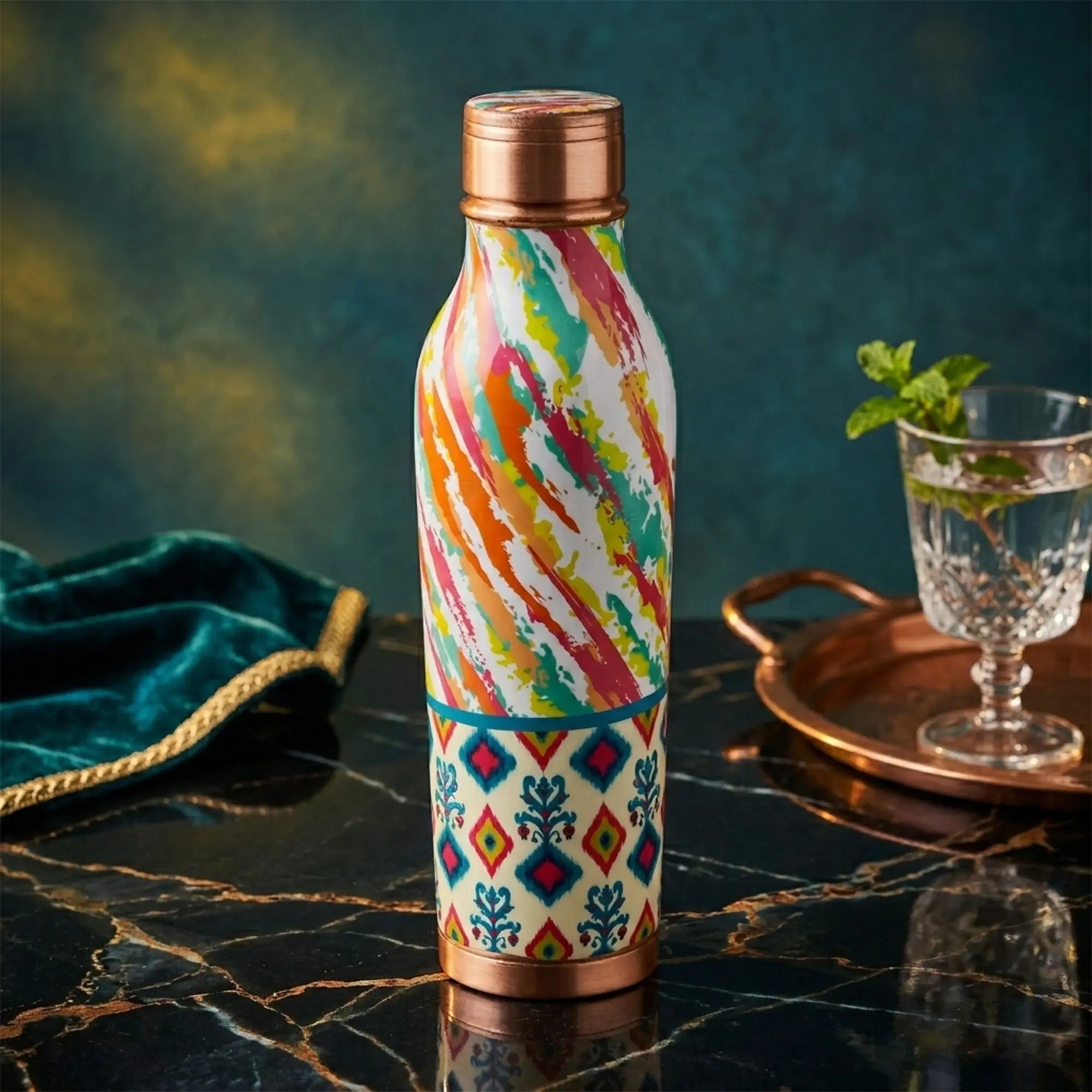 Mina Printed Pure Copper Water Bottle