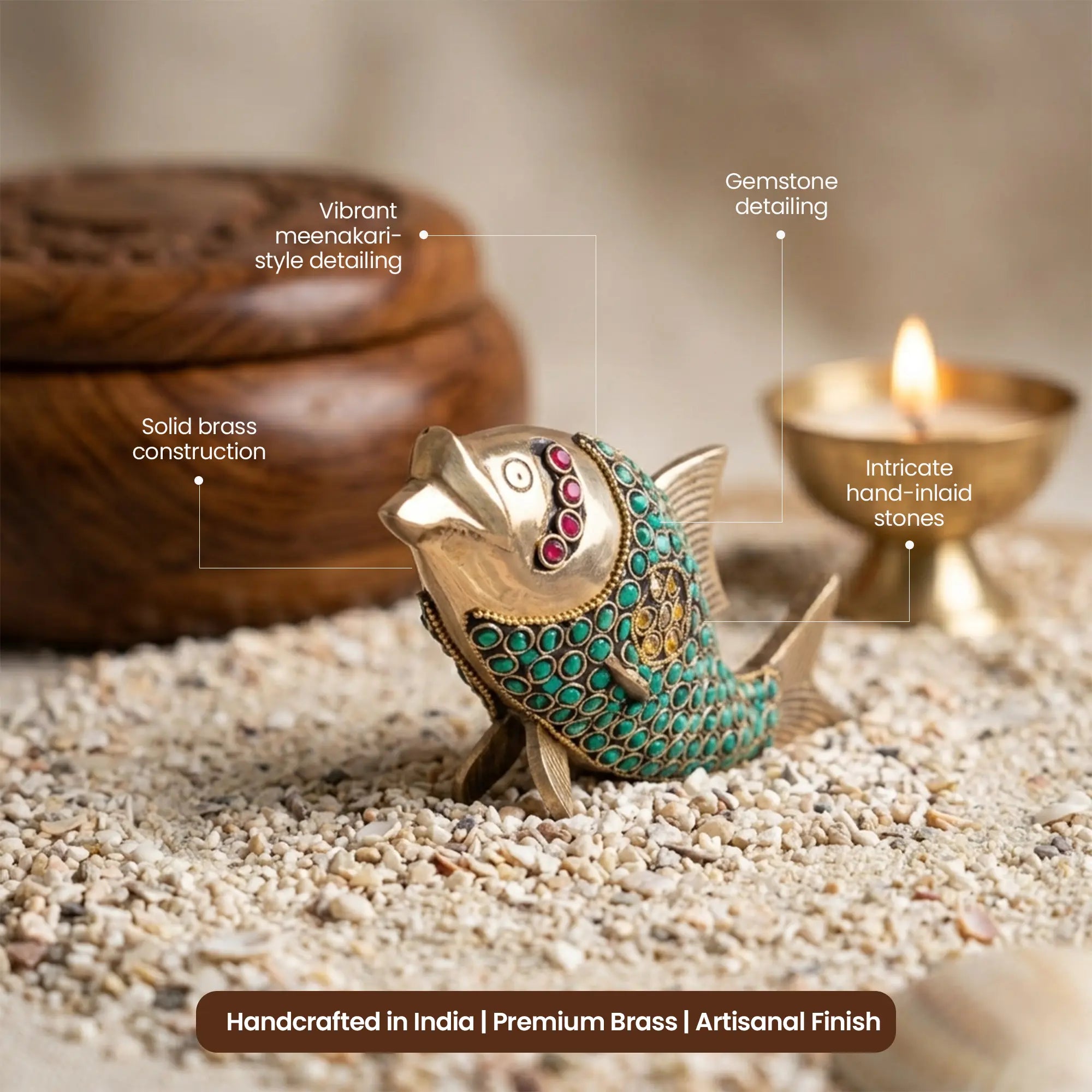 Majestic Meenakari Brass Fish Sculpture