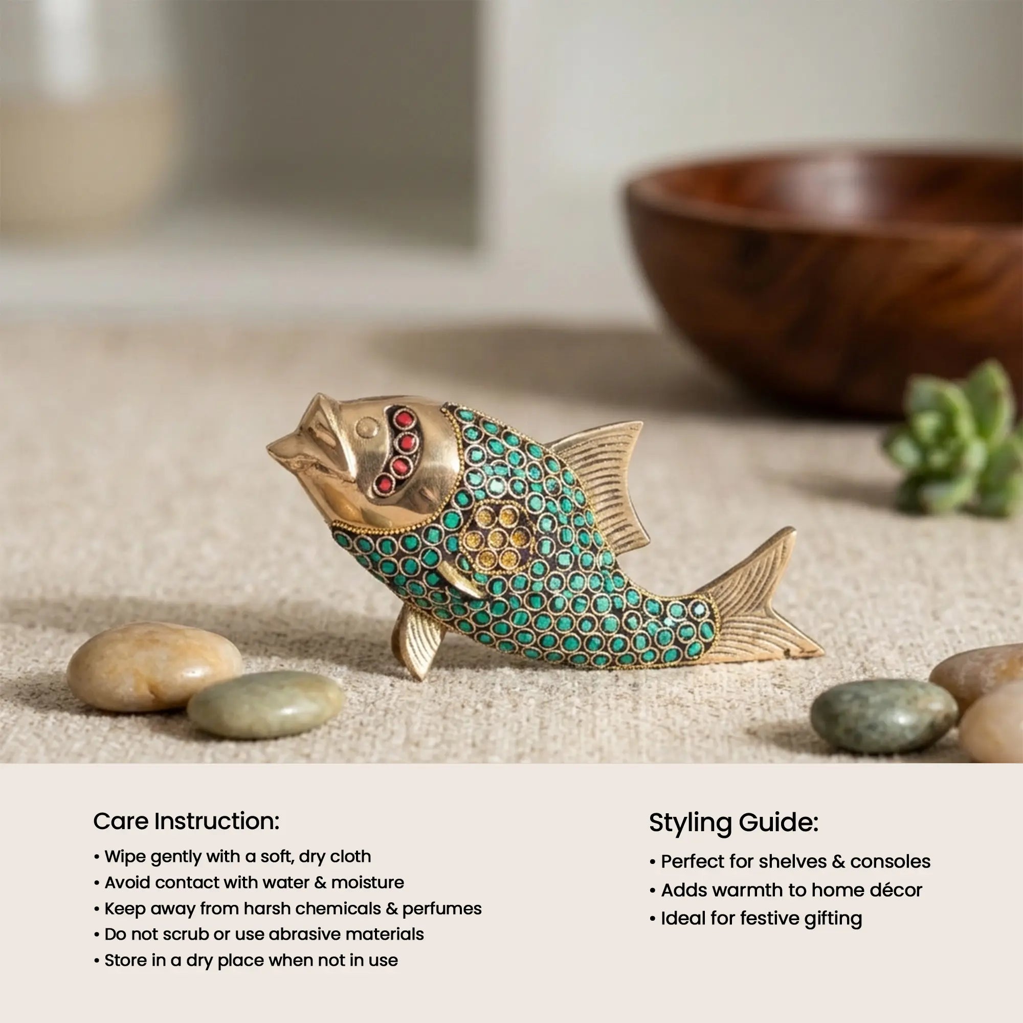 Majestic Meenakari Brass Fish Sculpture