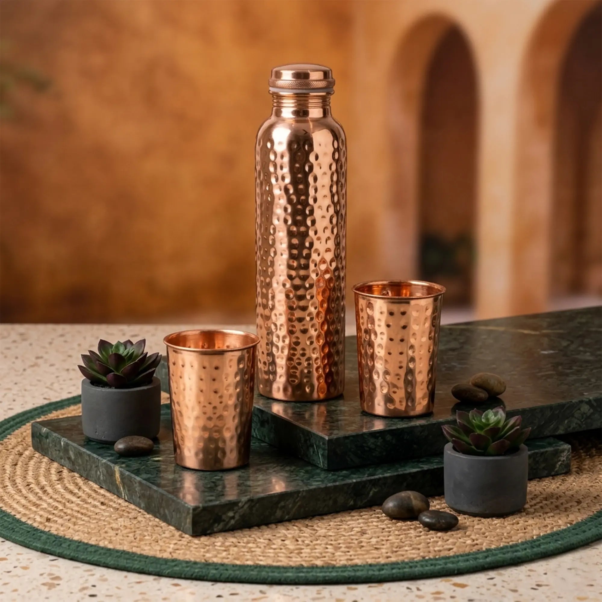Classic Hammered Copper Bottle & Tumbler Set