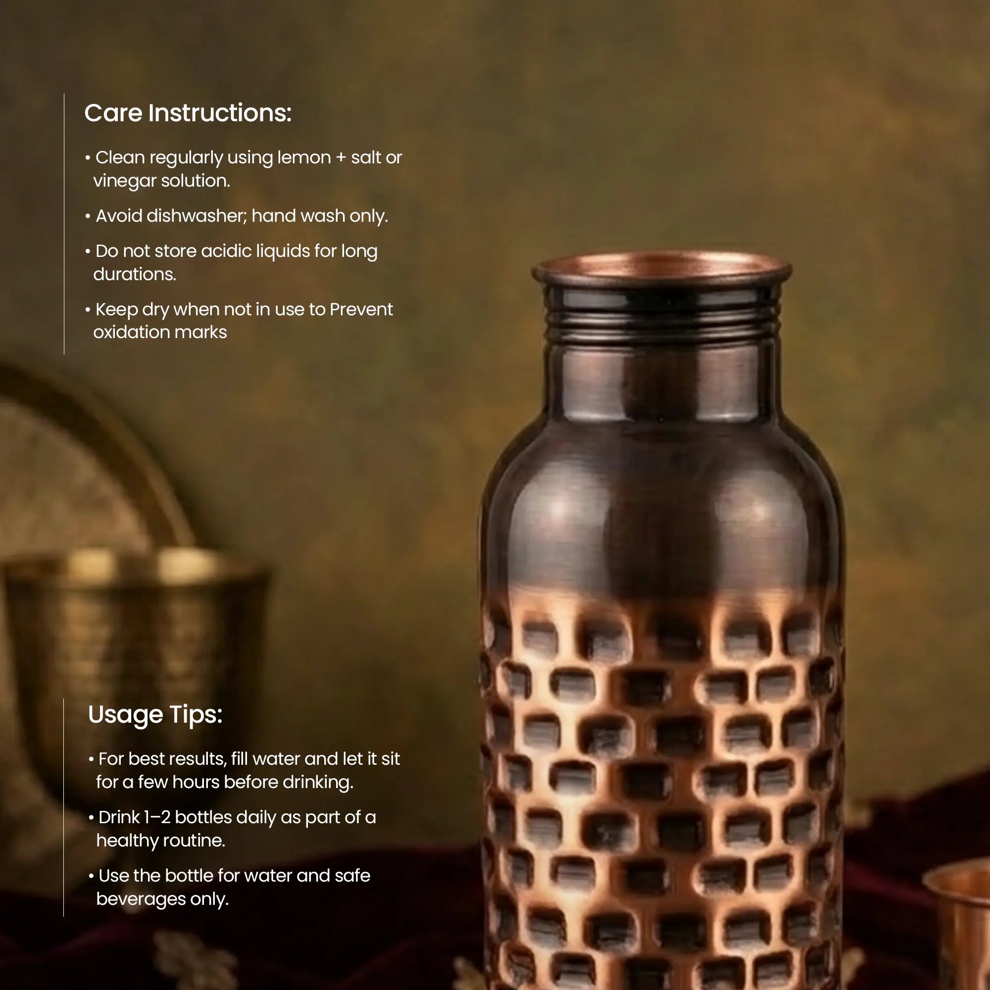 Antique Brick Pattern Copper Bottle & Tumbler Set
