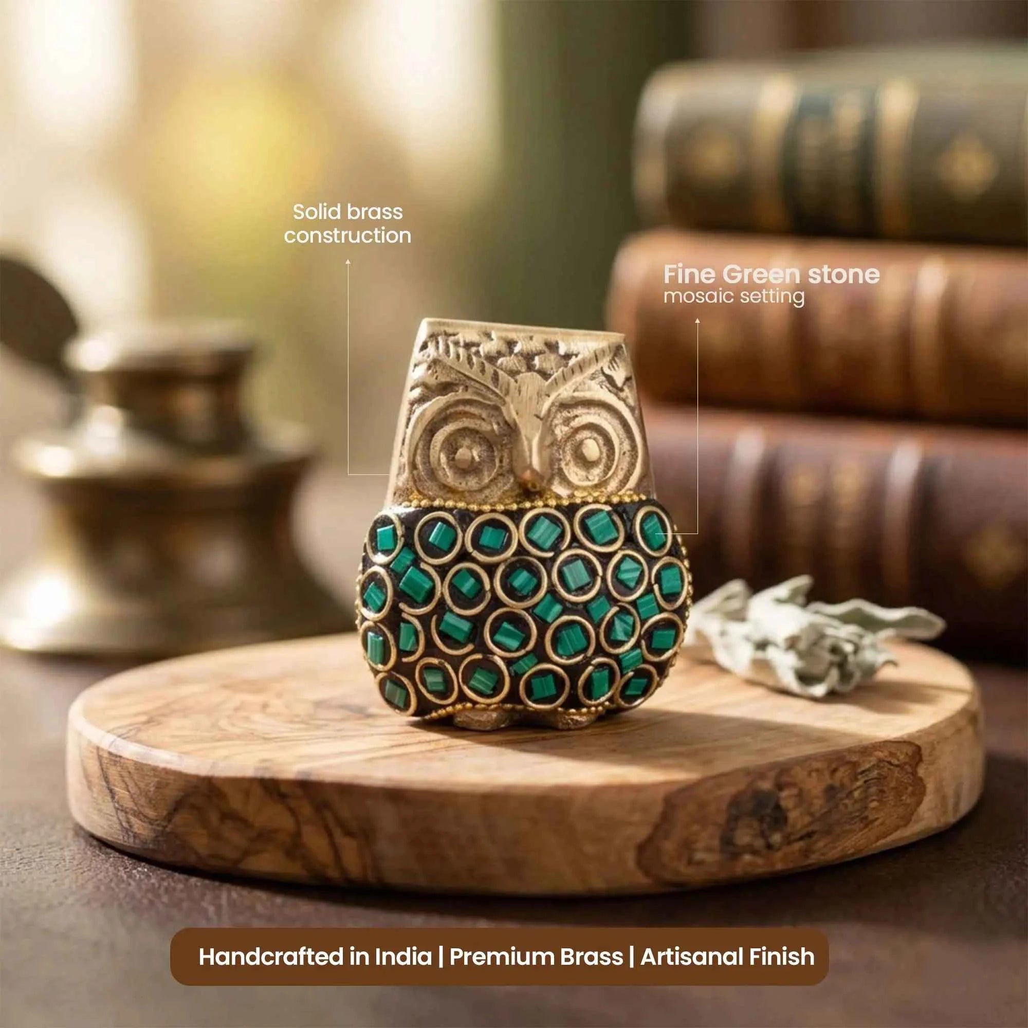 The Verdant Sage Mosaic Brass Owl