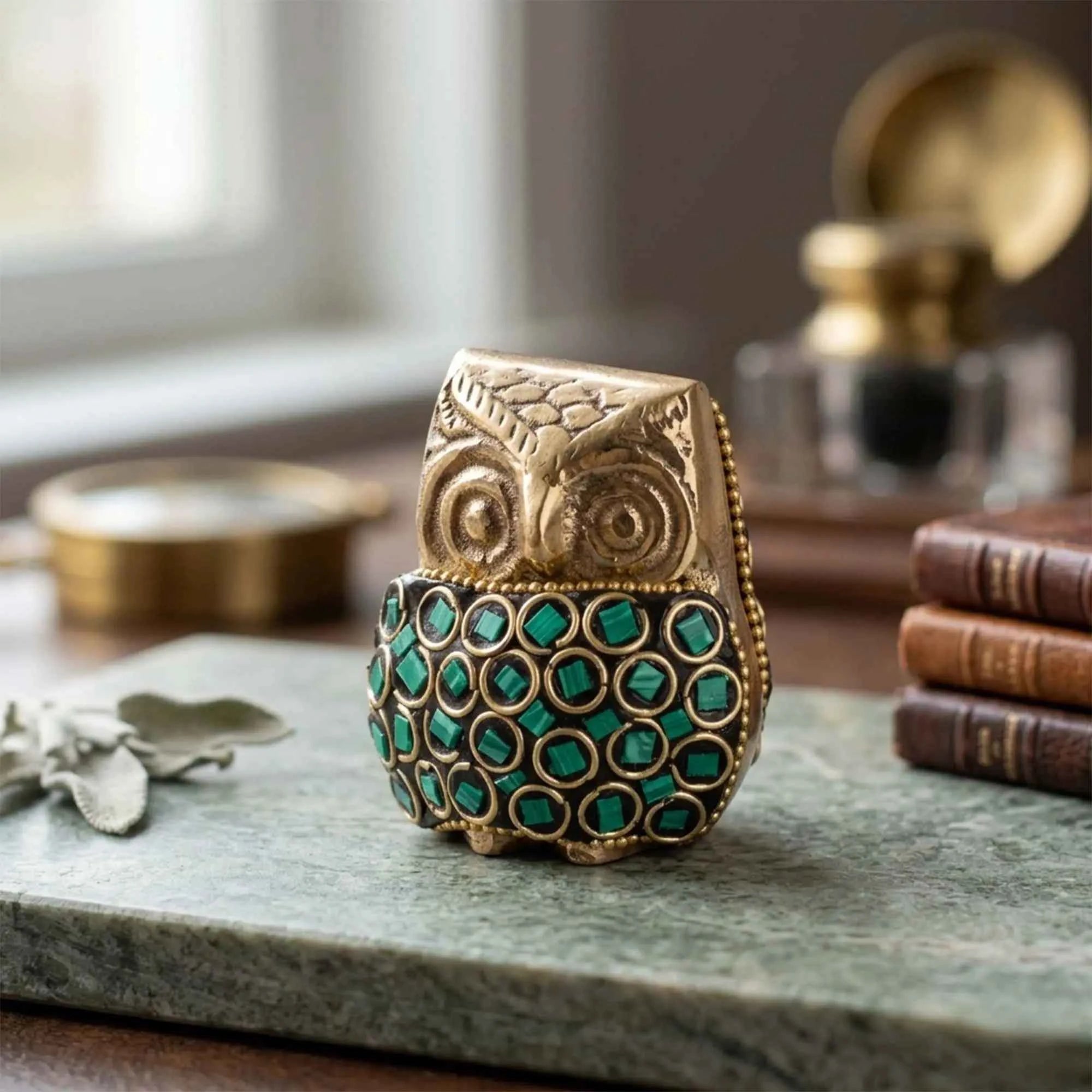 The Verdant Sage Mosaic Brass Owl