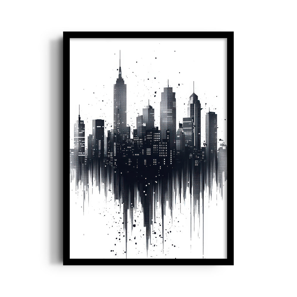 Abstract Black & White Skyline ??? Modern Drip City Wall Art - Pillow Fights