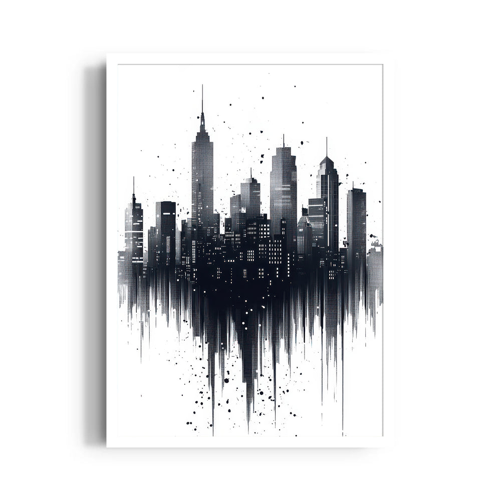 Abstract Black & White Skyline ??? Modern Drip City Wall Art - Pillow Fights