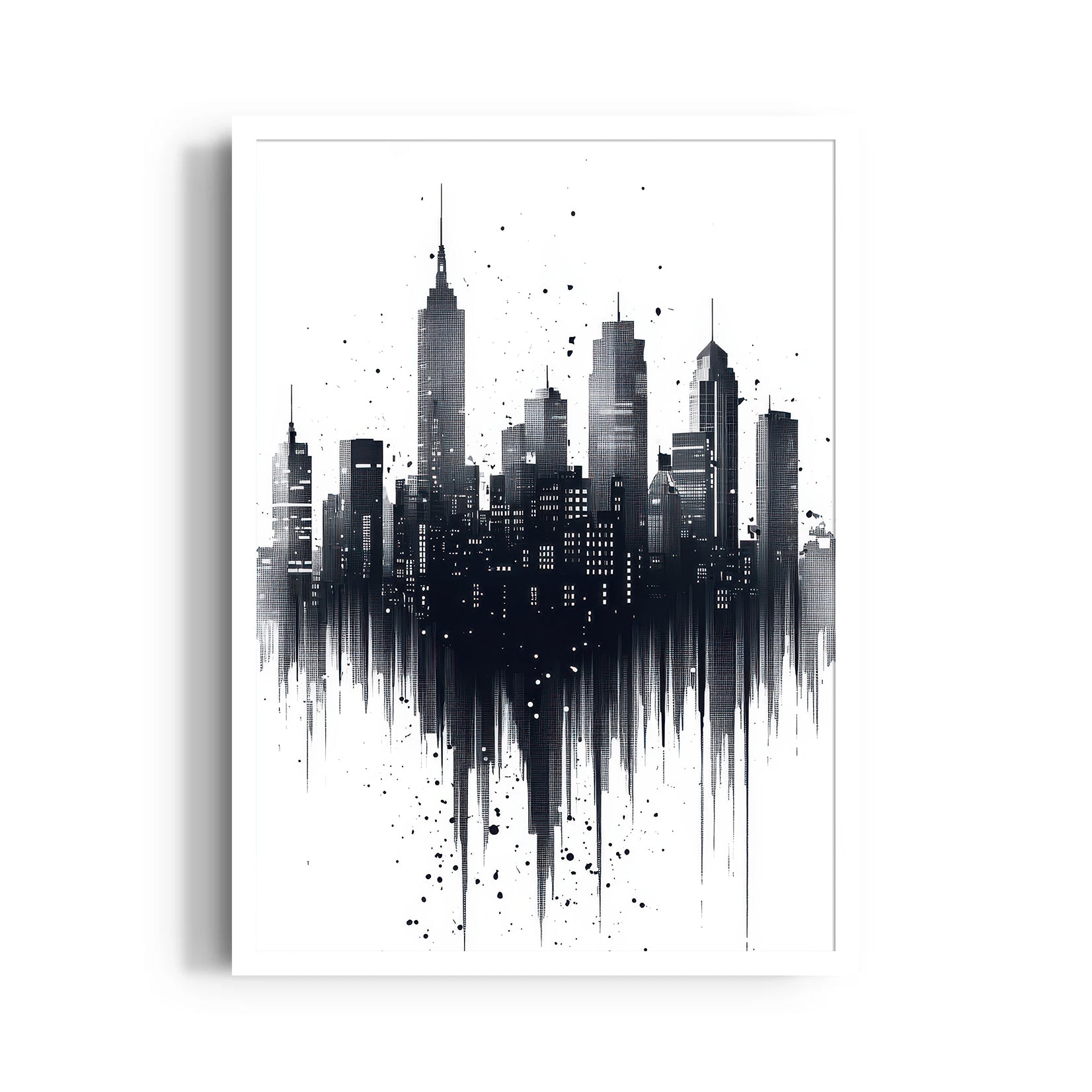 Abstract Black & White Skyline ??? Modern Drip City Wall Art