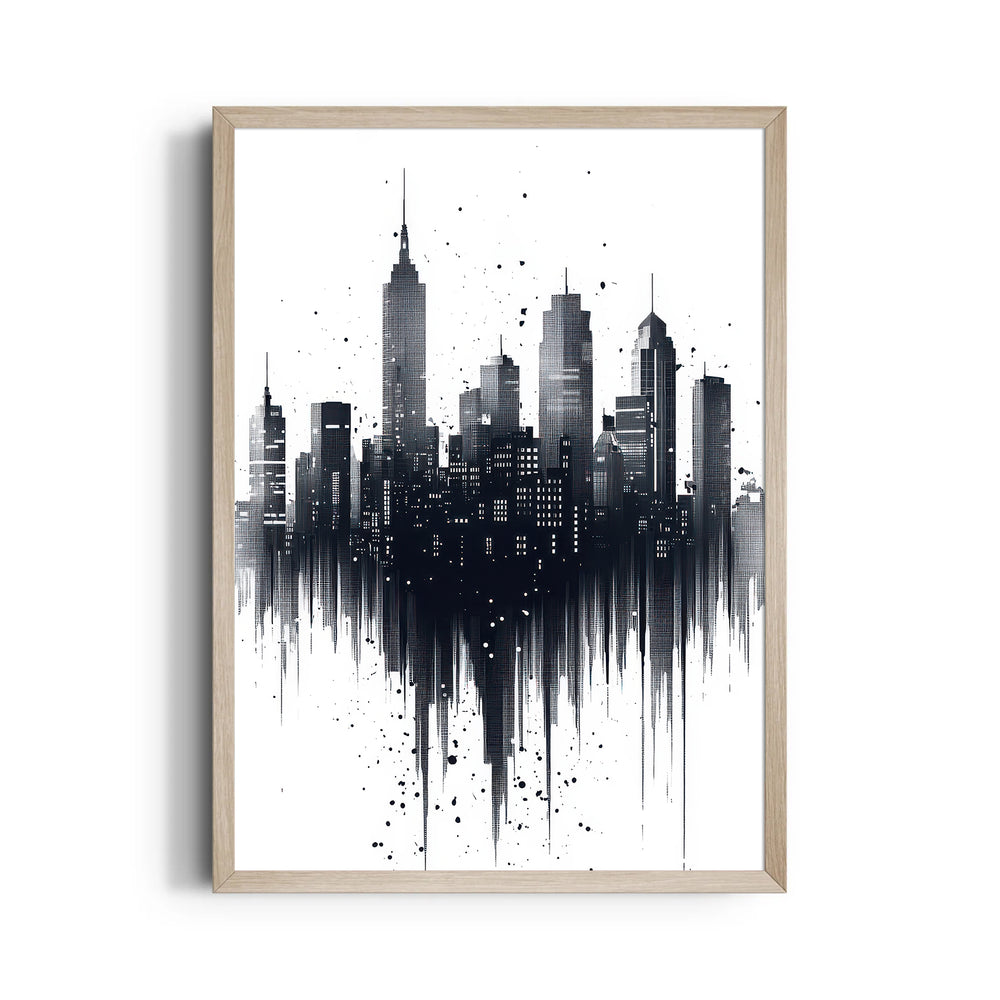 Abstract Black & White Skyline ??? Modern Drip City Wall Art - Pillow Fights