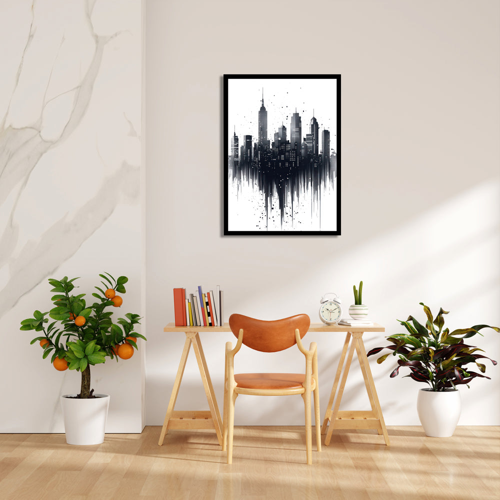 Abstract Black & White Skyline ??? Modern Drip City Wall Art - Pillow Fights