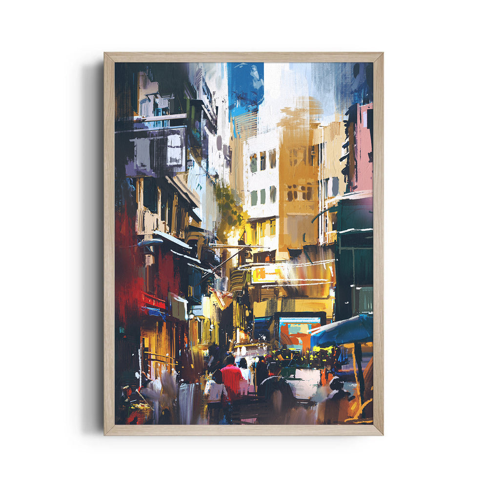 Abstract Urban Street Scene – Modern City Alley Wall Art