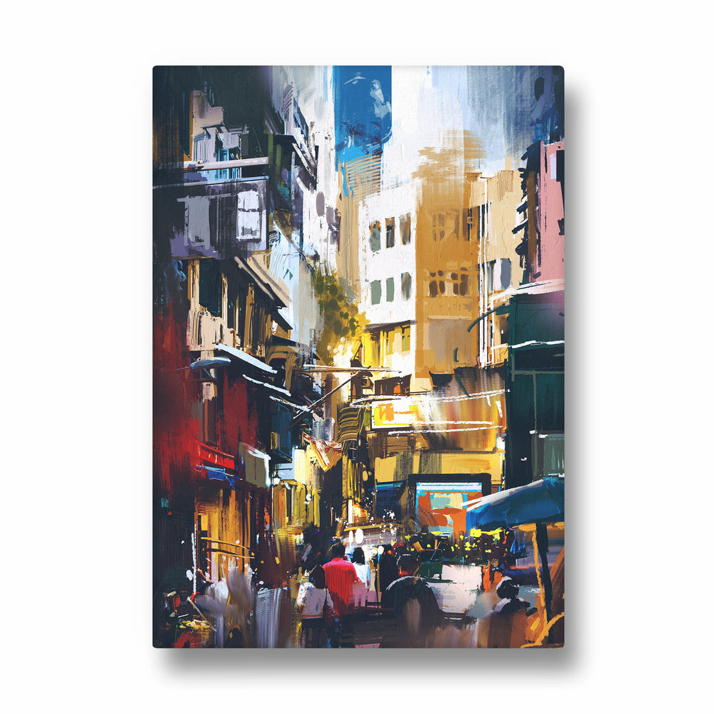 Abstract Urban Street Scene – Modern City Alley Wall Art