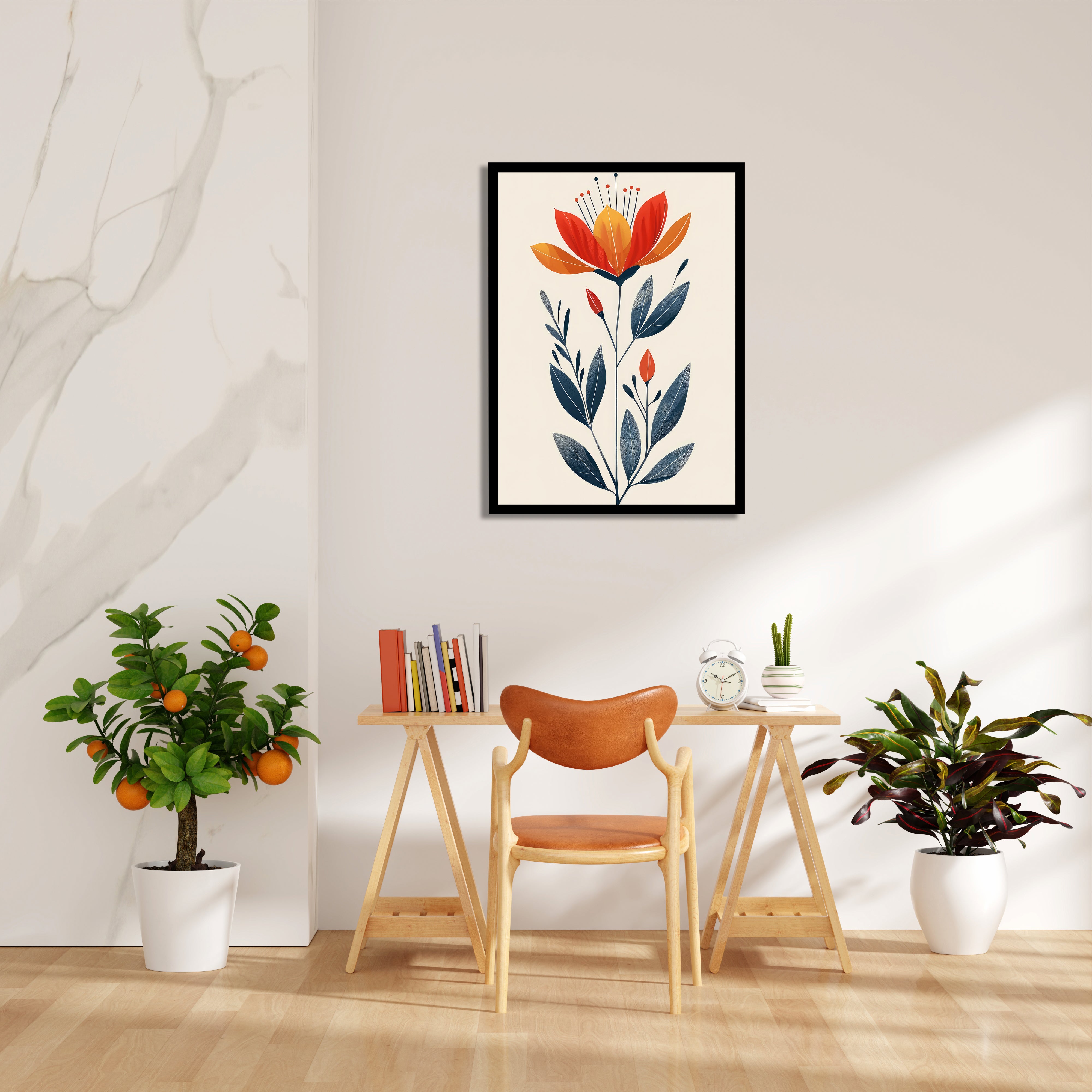 Amber Bloom Elegance - Botanical Wall Art