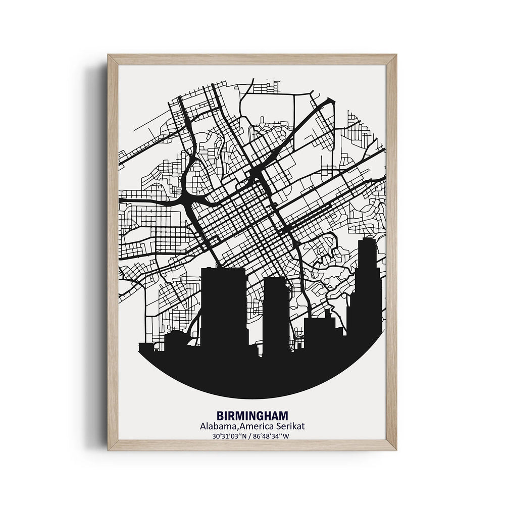 Birmingham Skyline Grid - street map wall art