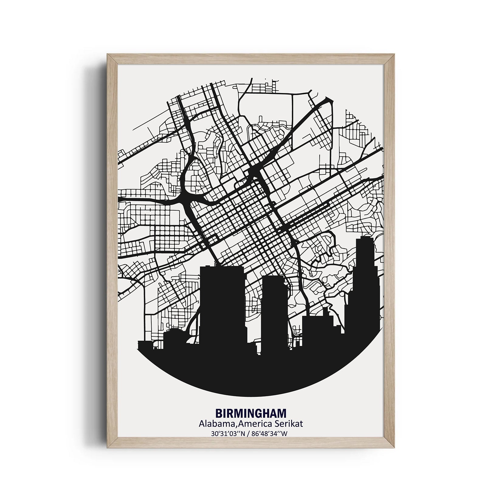 Birmingham Skyline Grid - street map wall art