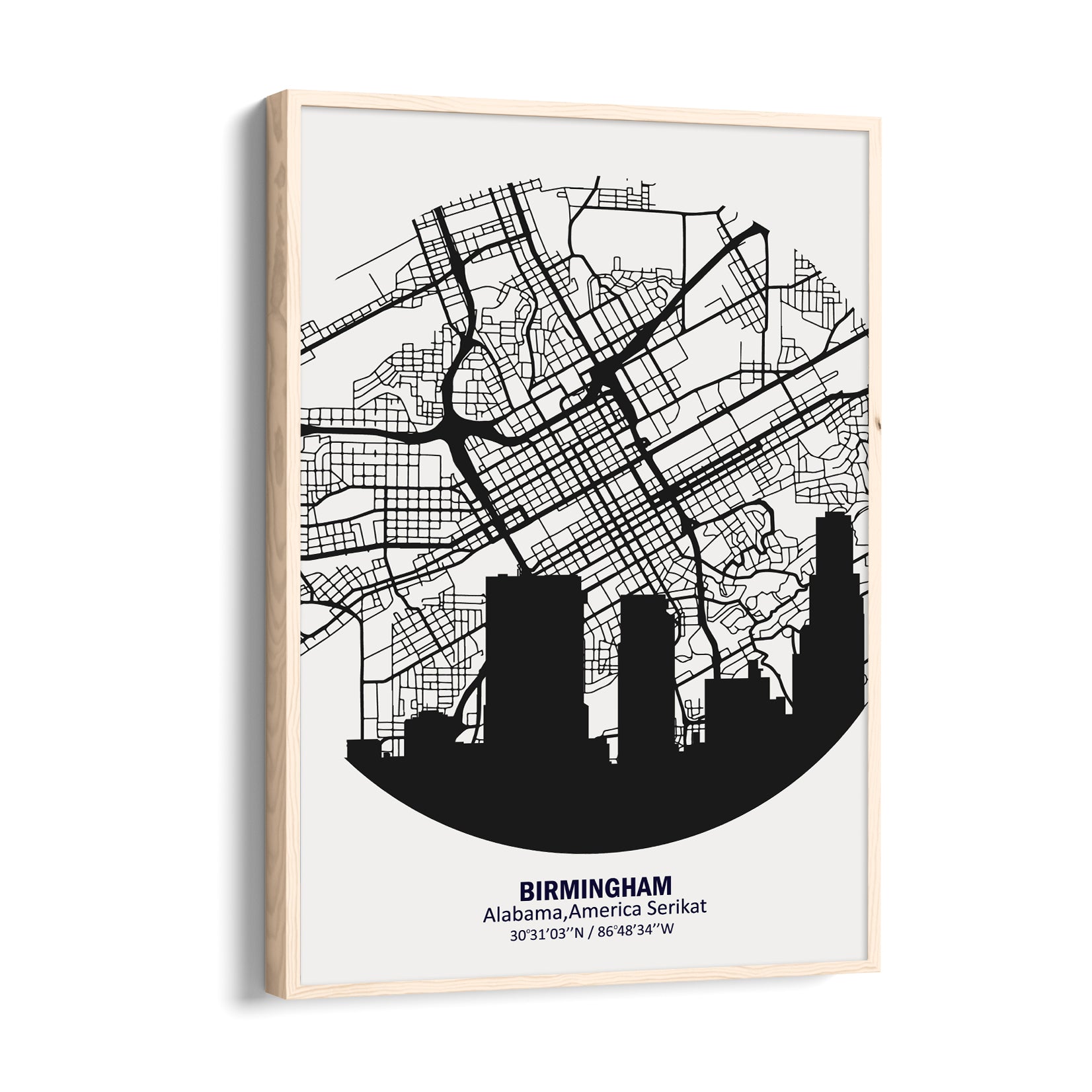 Birmingham Skyline Grid - street map wall art