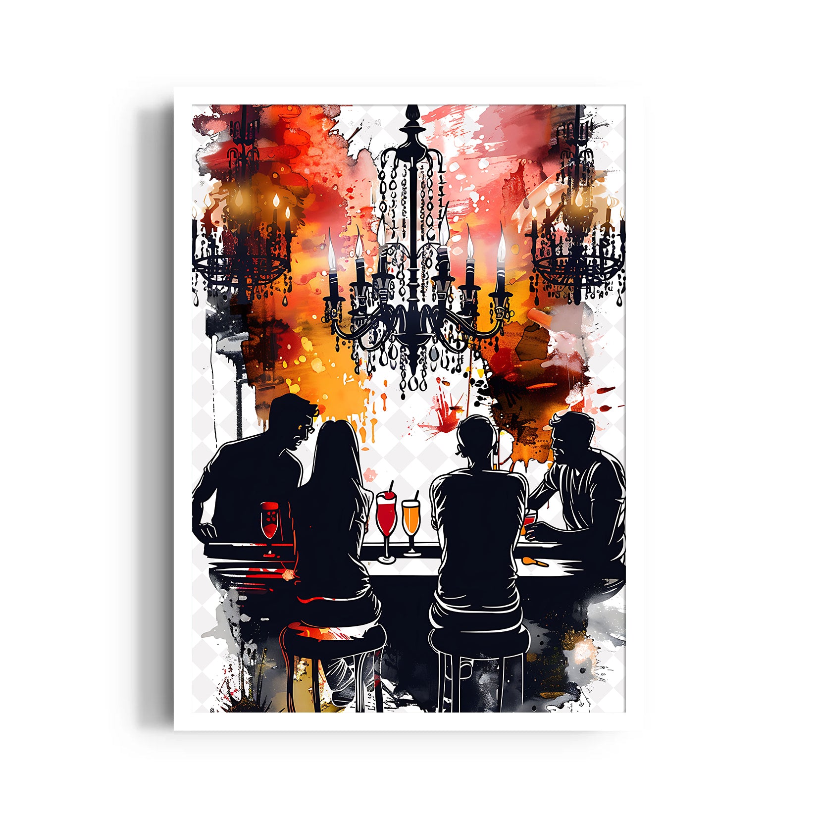 Chandelier Bar Conversations - Food & Bar Wall Art