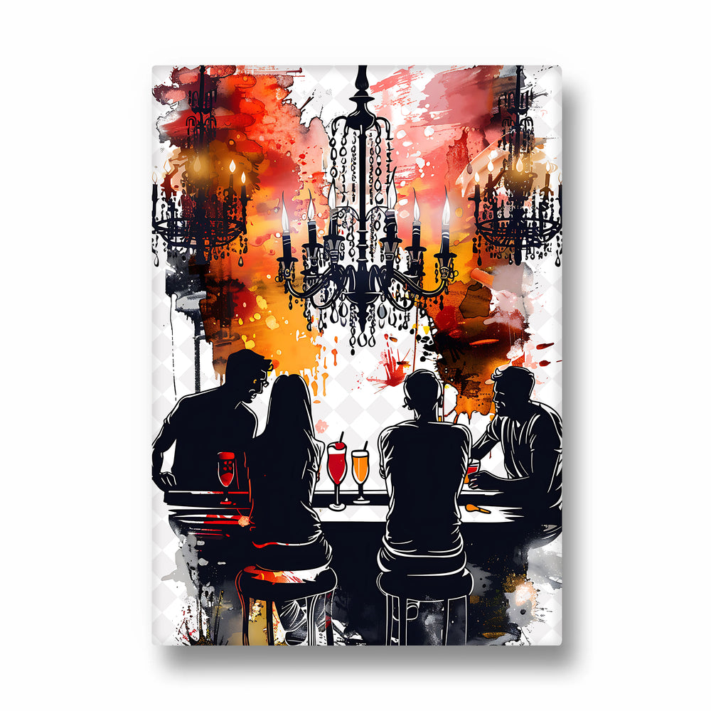 Chandelier Bar Conversations - Food & Bar Wall Art