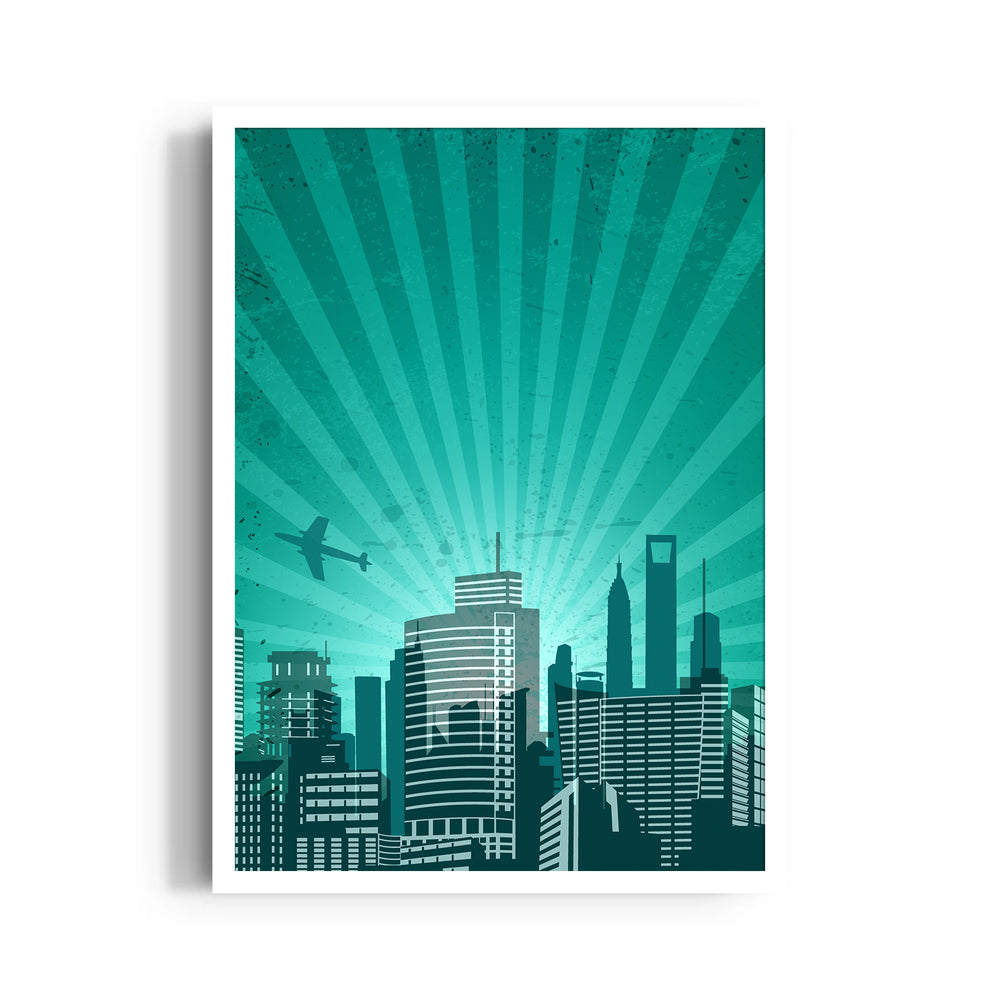 Emerald Skyline Flight - City Wall Art - Pillow Fights