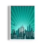 Emerald Skyline Flight - City Wall Art - Pillow Fights
