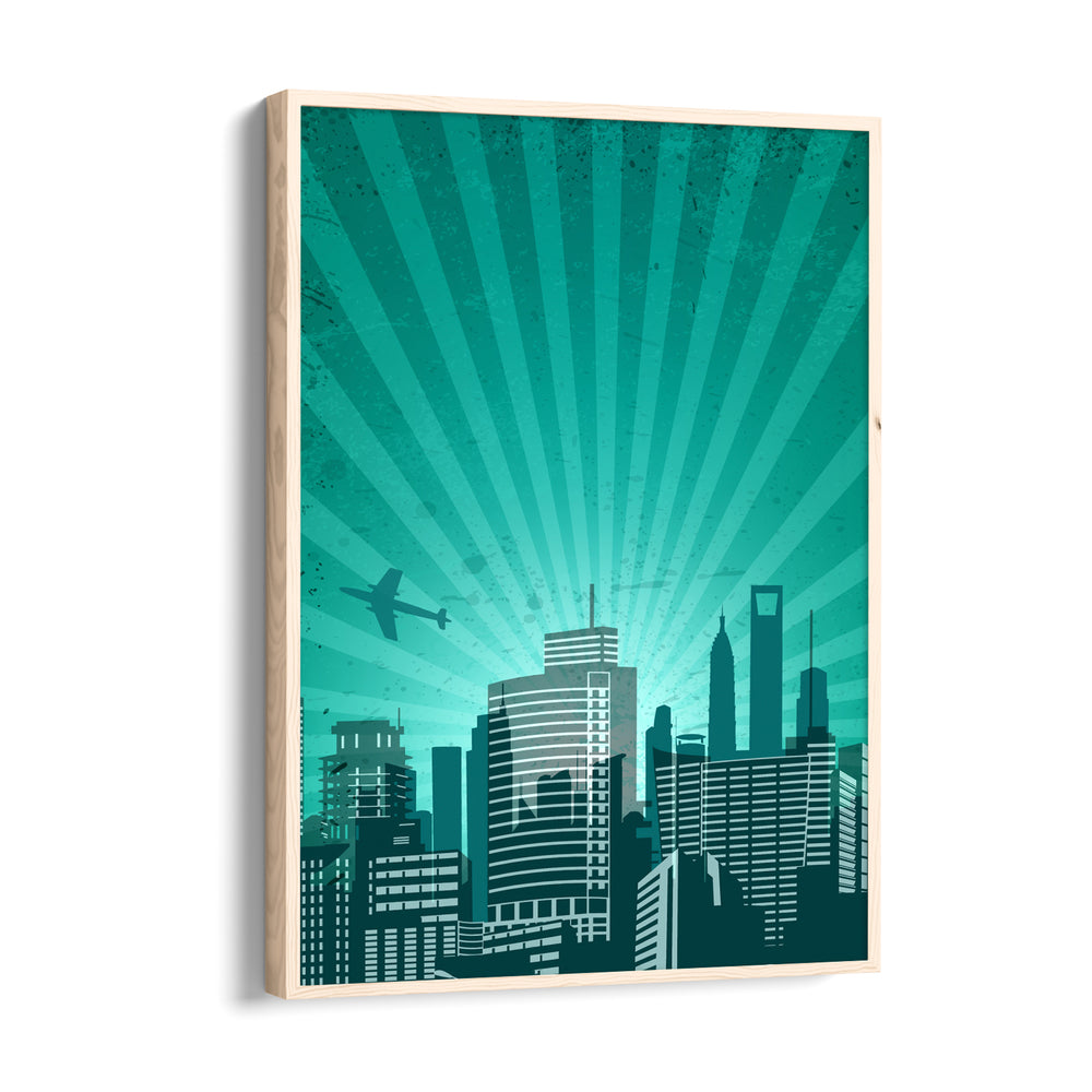 Emerald Skyline Flight - City Wall Art - Pillow Fights