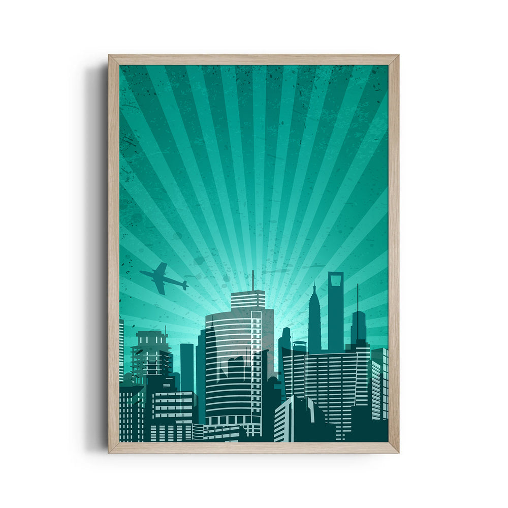 Emerald Skyline Flight - City Wall Art - Pillow Fights