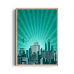 Emerald Skyline Flight - City Wall Art - Pillow Fights