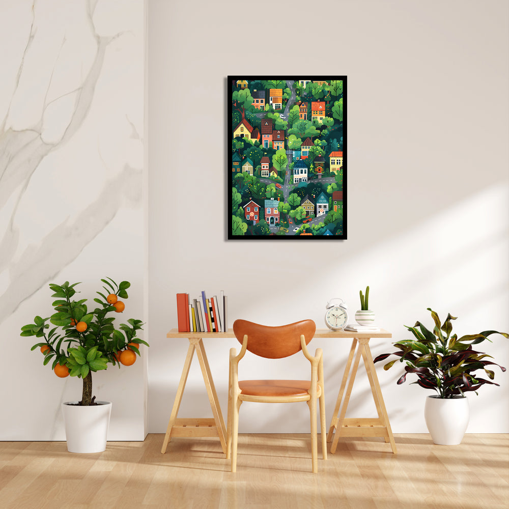 Enchanted Green Neighborhood - street map wall art