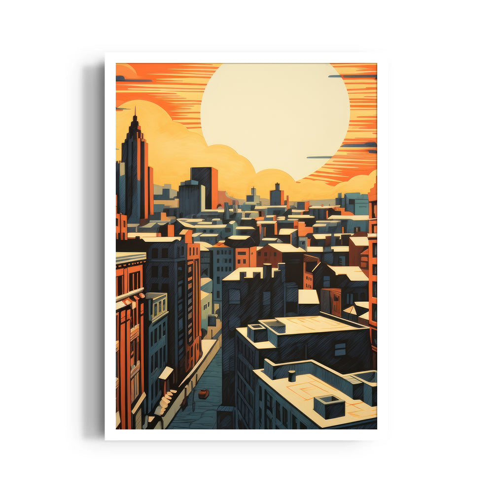 Golden Horizon Cityscape - City Wall Art
