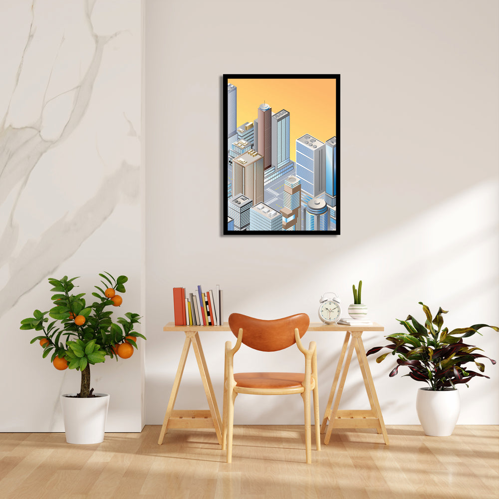 Golden Metro Heights - City Wall Art - Pillow Fights