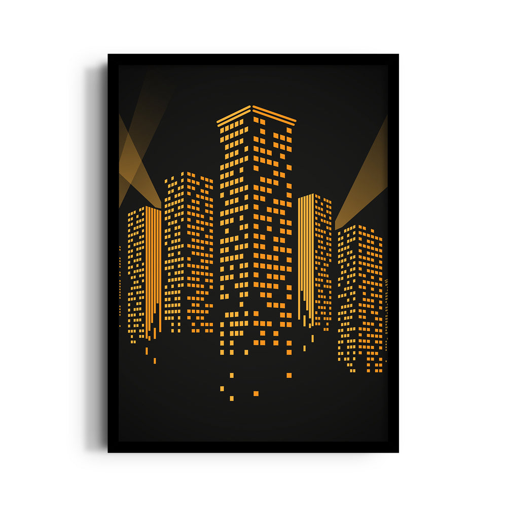 Golden Midnight Skyline - City Wall Art - Pillow Fights