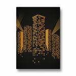 Golden Midnight Skyline - City Wall Art - Pillow Fights