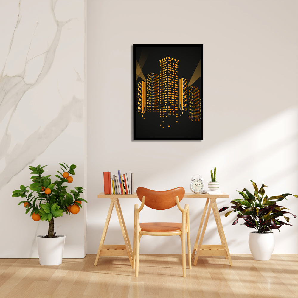 Golden Midnight Skyline - City Wall Art - Pillow Fights