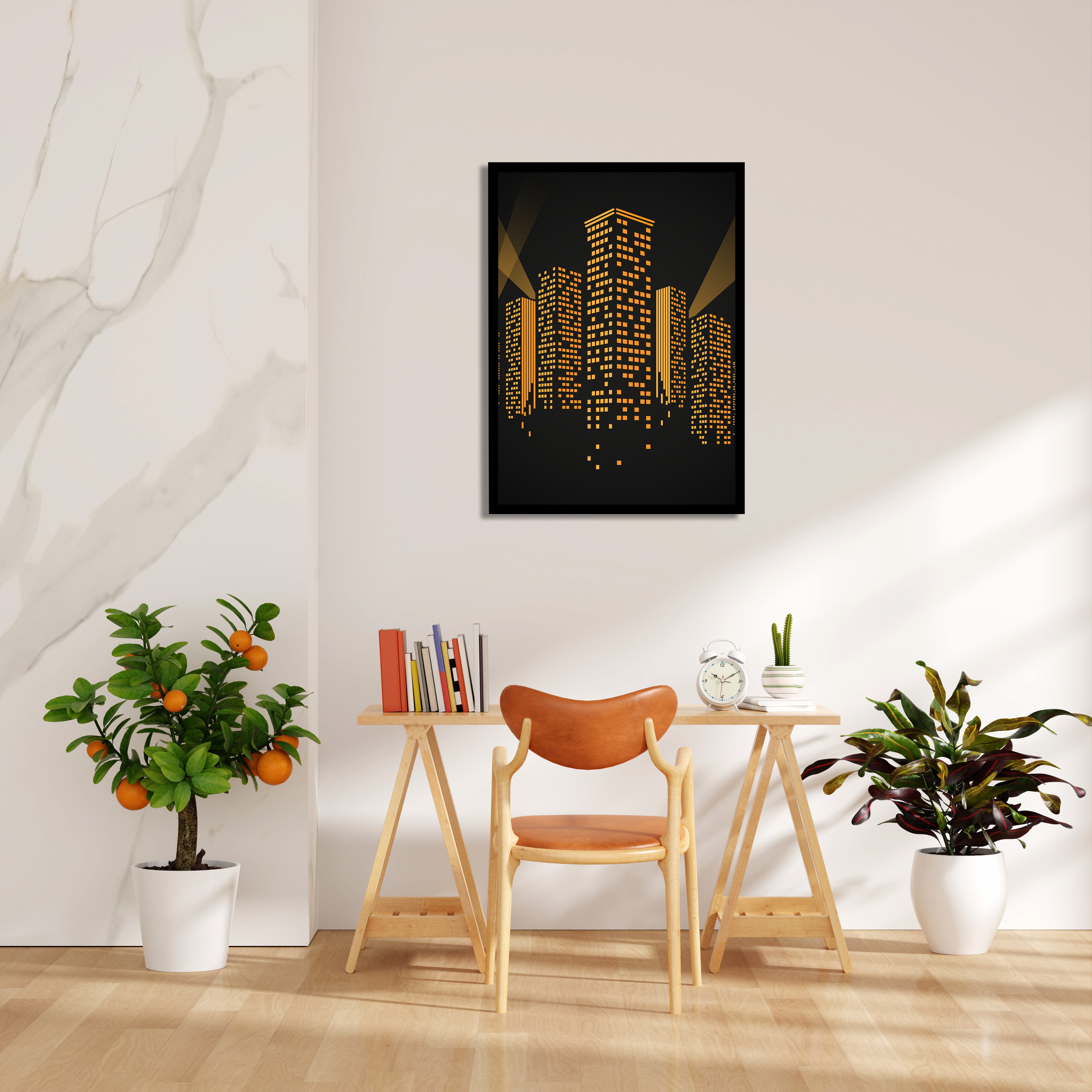 Golden Midnight Skyline - City Wall Art
