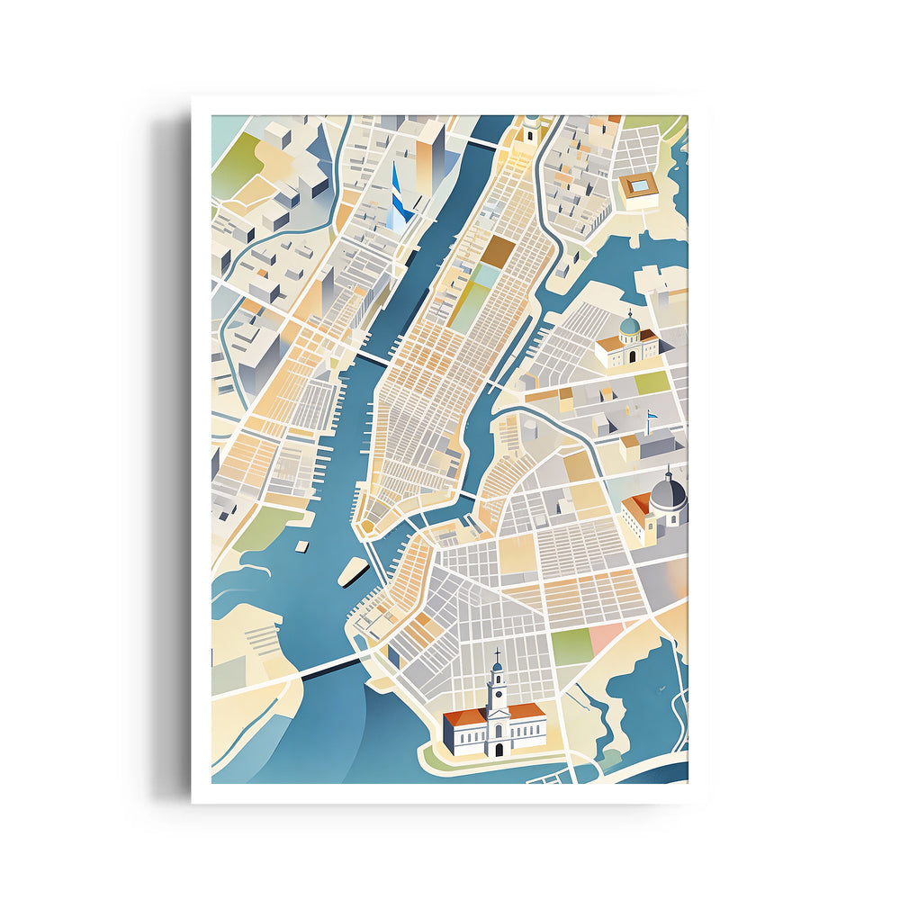 Golden Waterfront Grid - street map wall art