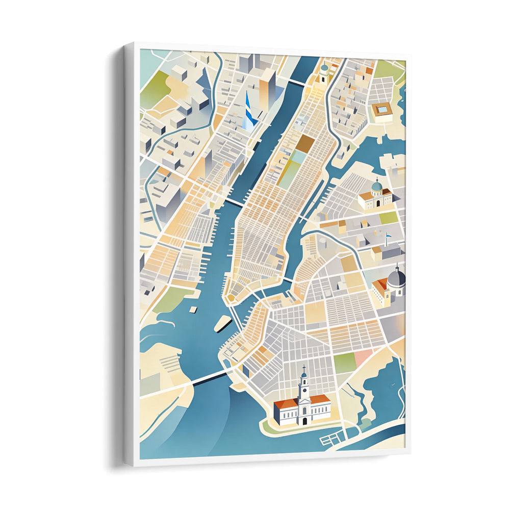 Golden Waterfront Grid - street map wall art