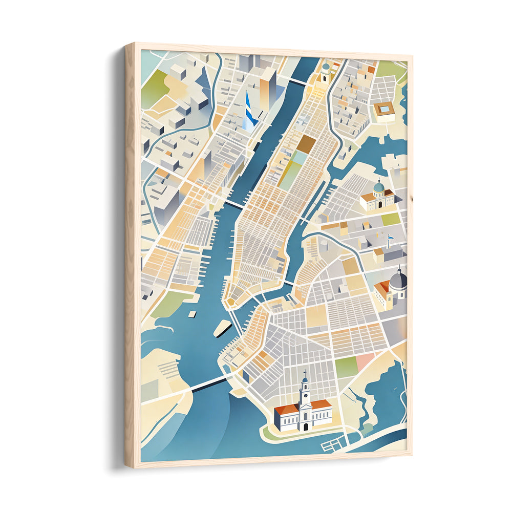Golden Waterfront Grid - street map wall art