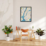 Golden Waterfront Grid - street map wall art