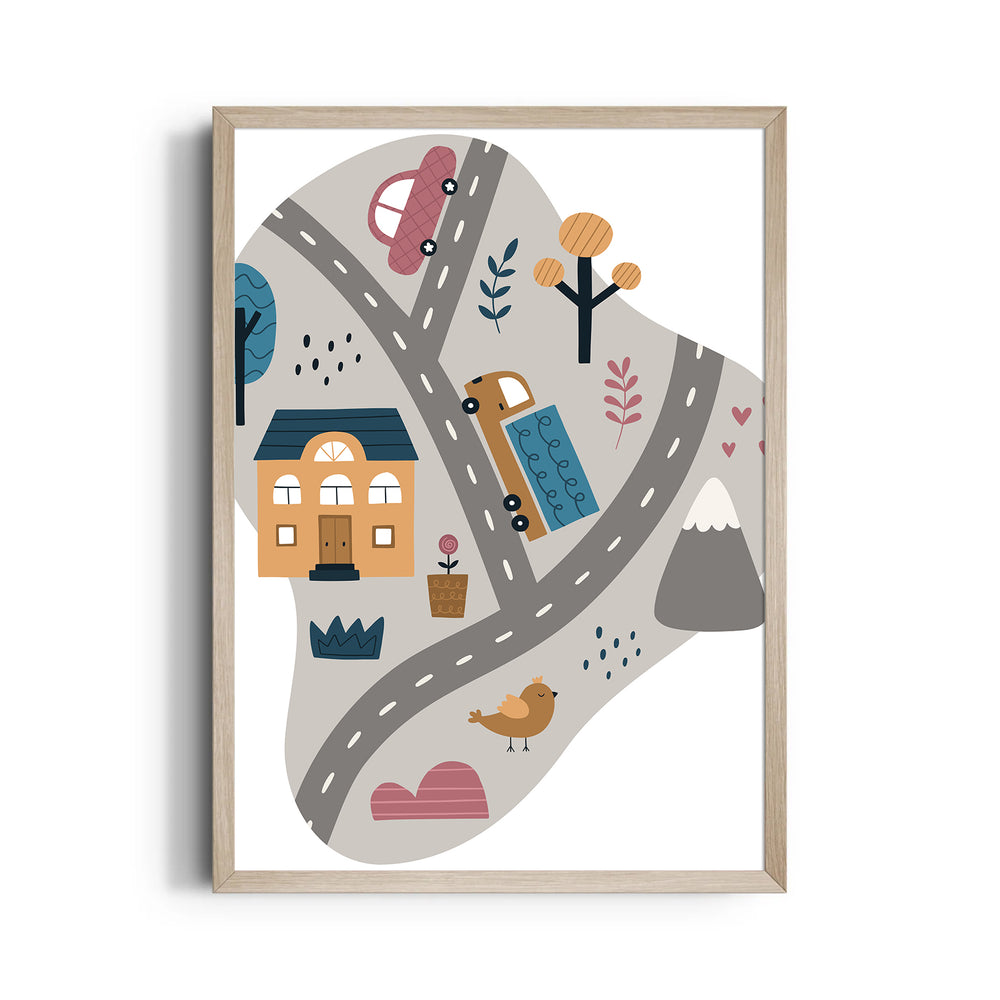 Little Town Roads - Street Map Wall Art
