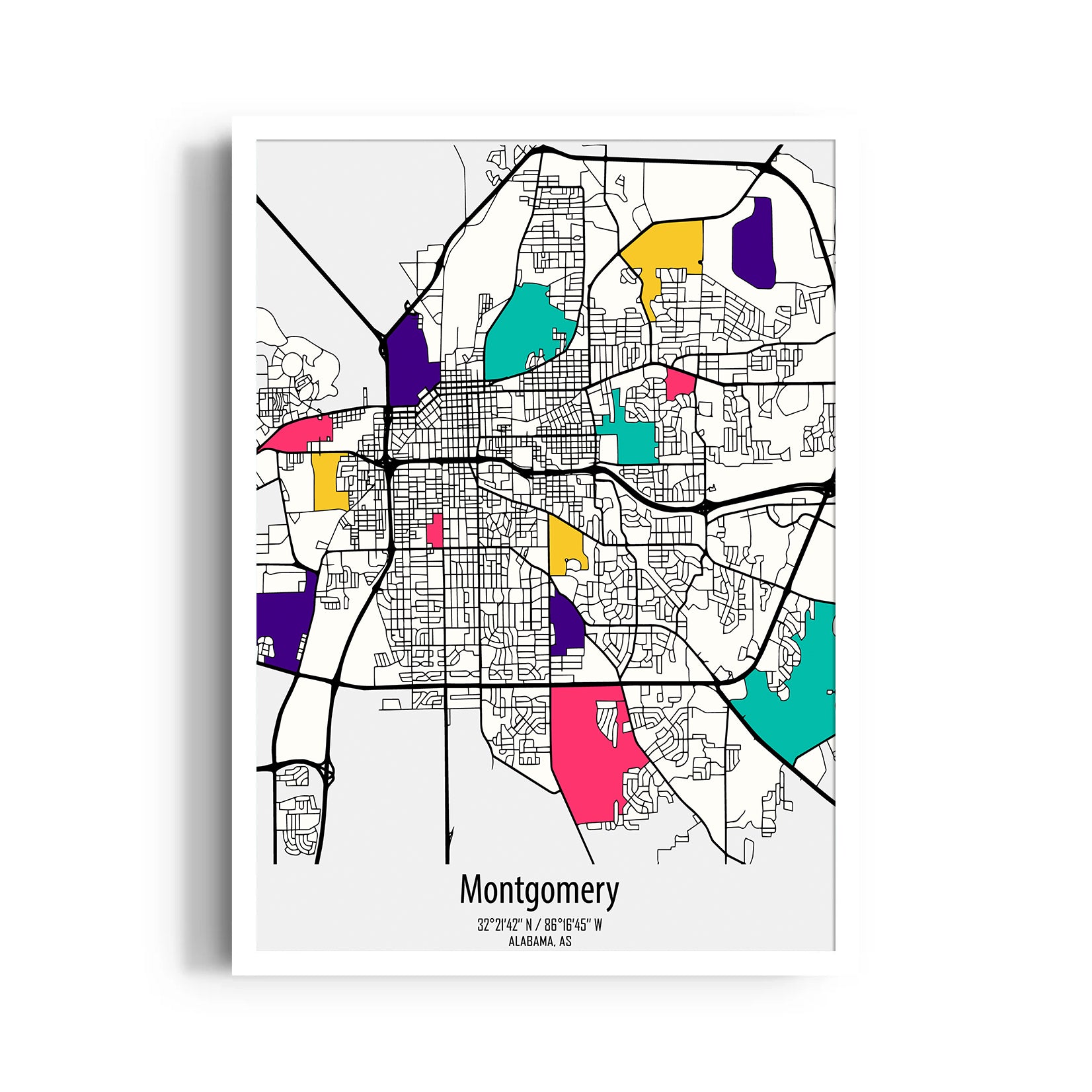 Montgomery Vibrant Districts - street map wall art