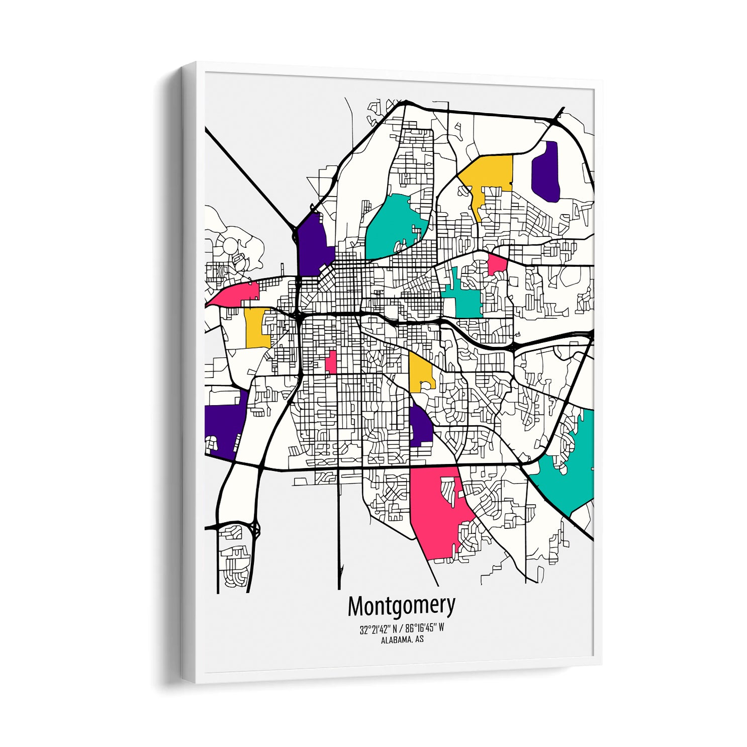 Montgomery Vibrant Districts - street map wall art