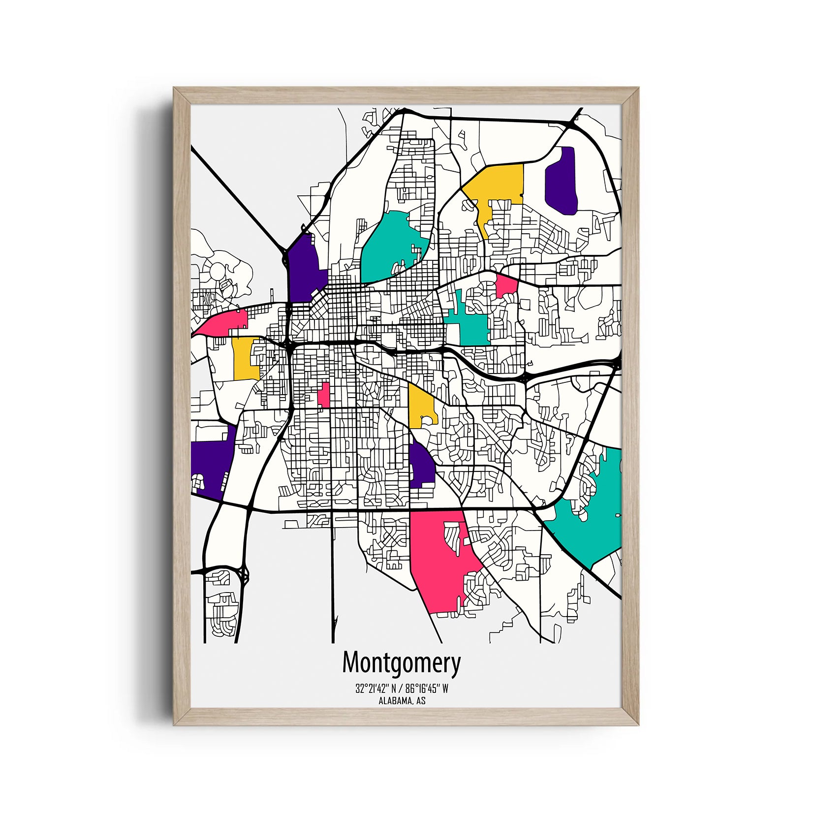Montgomery Vibrant Districts - street map wall art