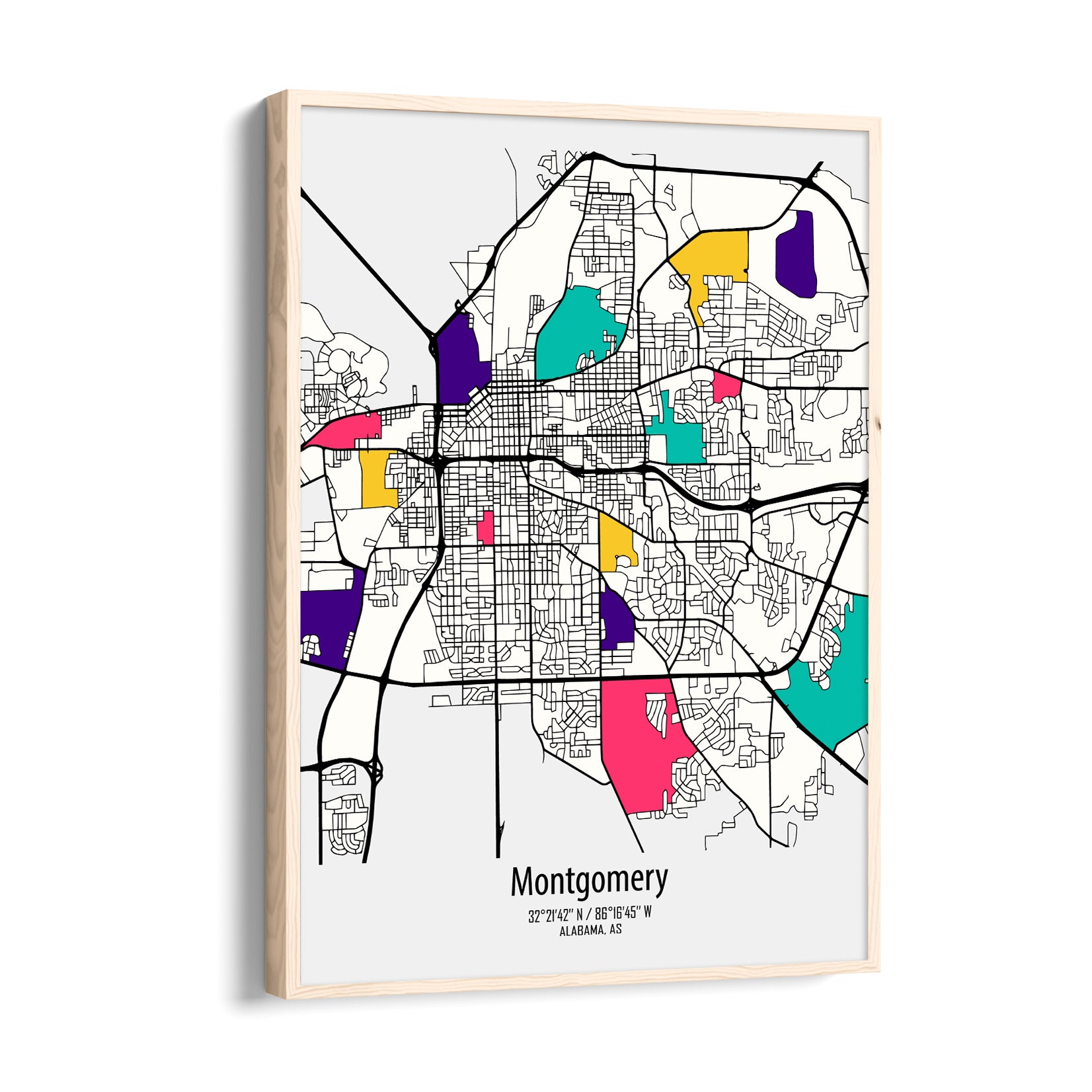 Montgomery Vibrant Districts - street map wall art