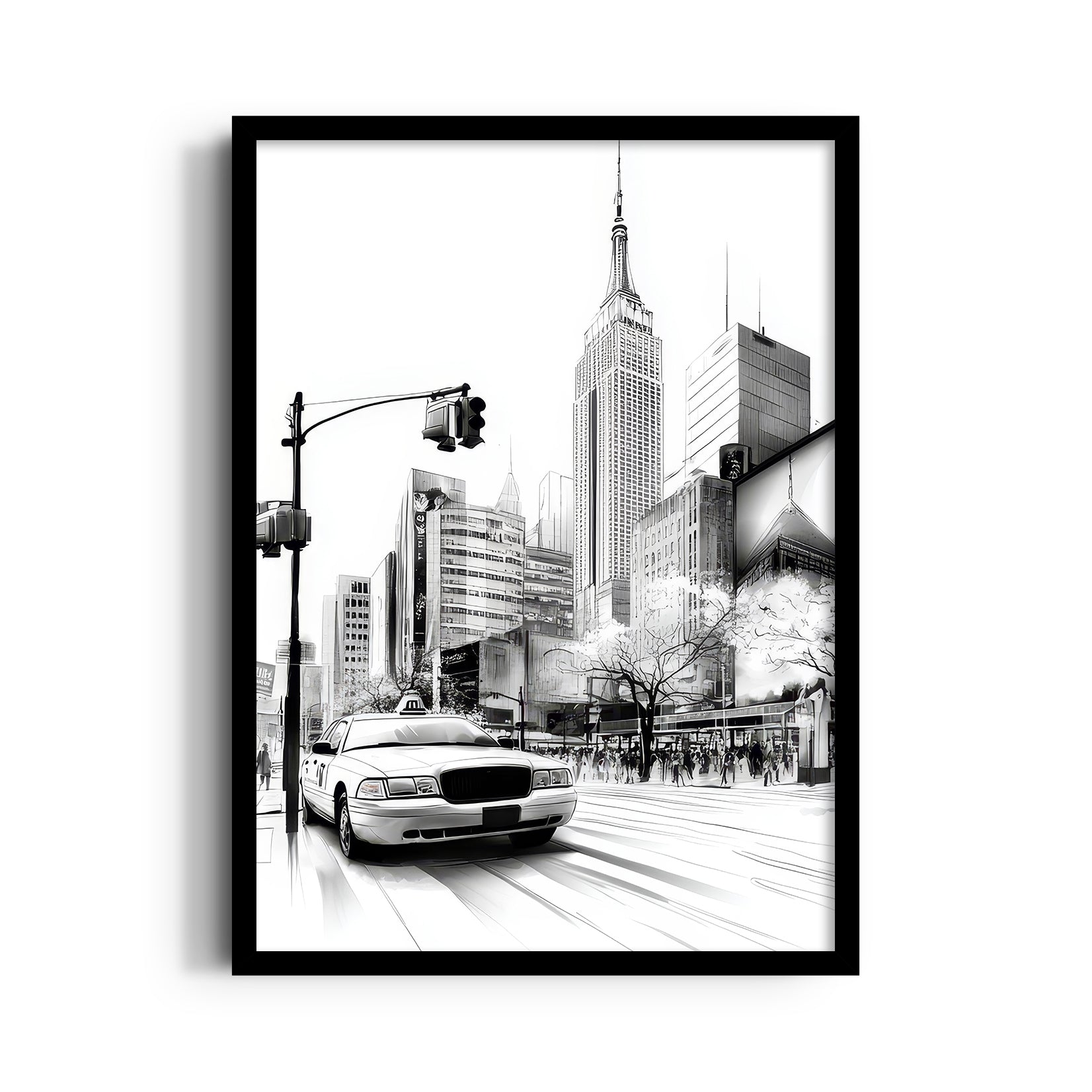 NYC Street Sketch ??? Black & White City Taxi Wall Art