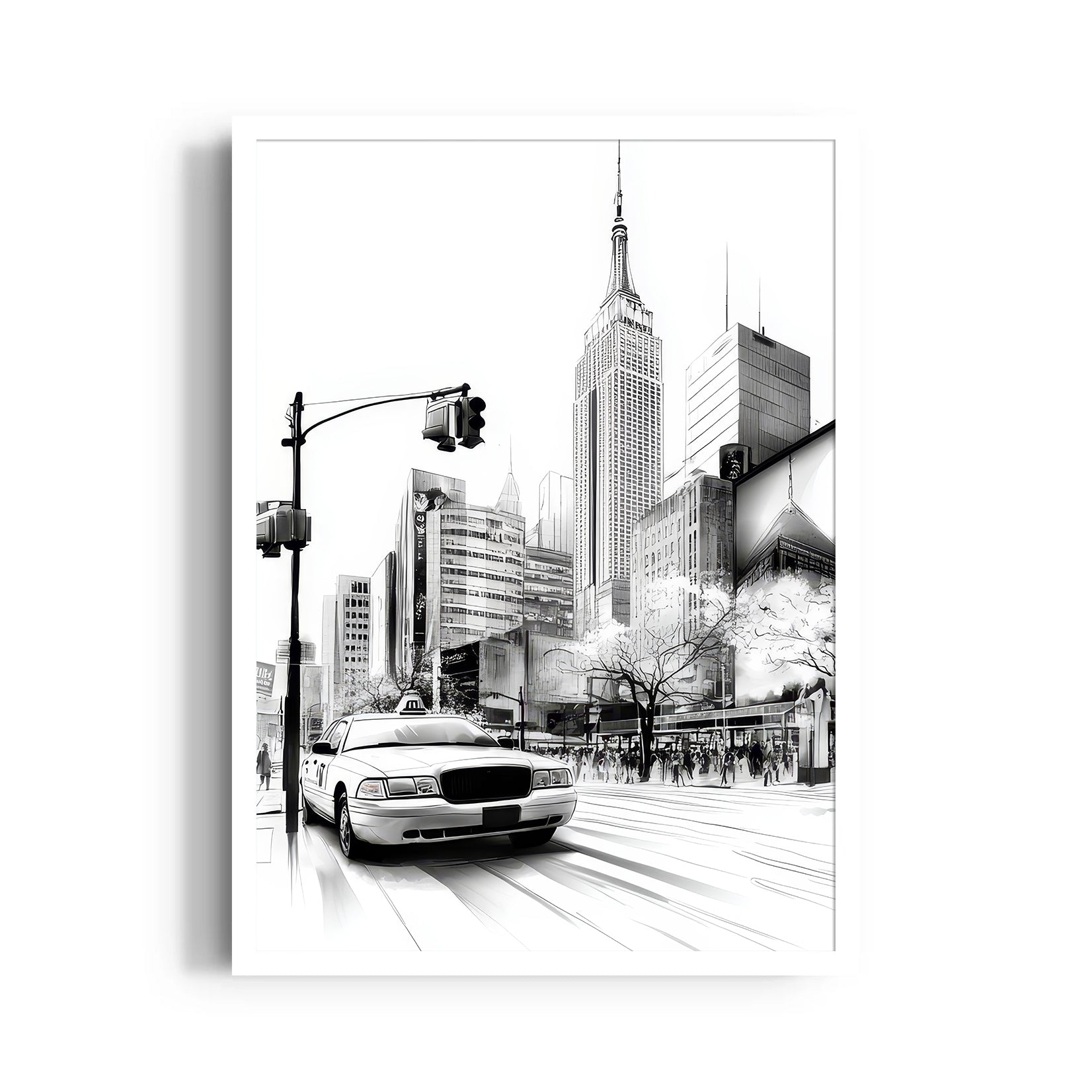 NYC Street Sketch ??? Black & White City Taxi Wall Art