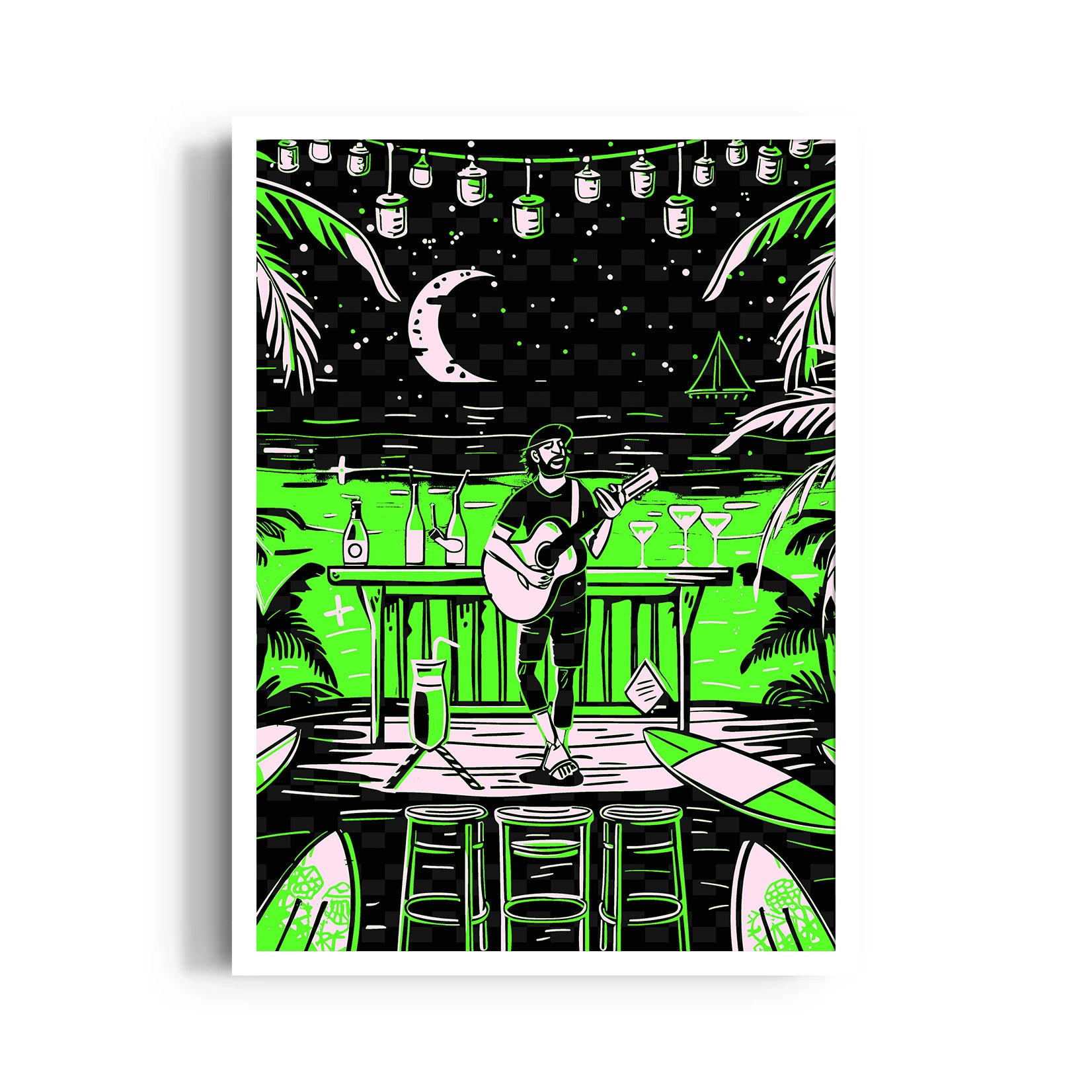 Neon Beach Bar Vibes - Food & Bar Wall Art