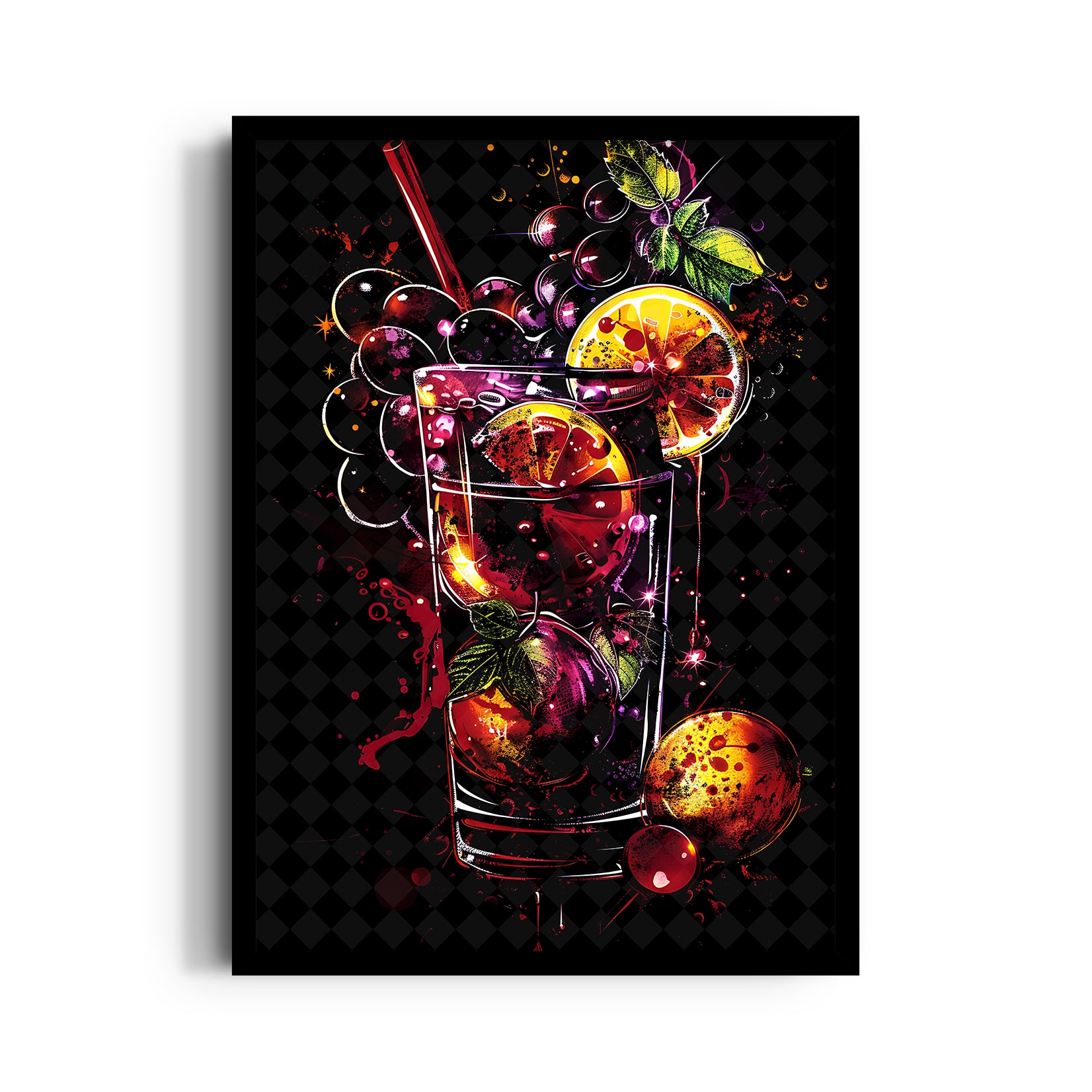 Neon Berry Cocktail Splash - Food & Bar Wall Art